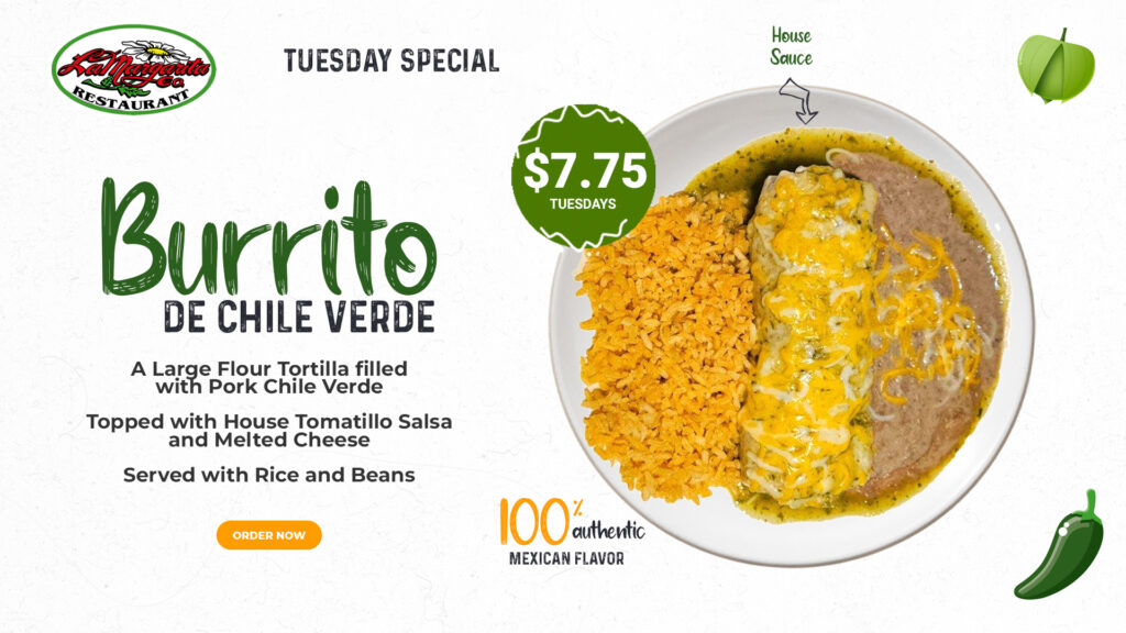 Tuesday Special - Burrito Chile Verde